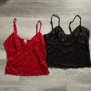 Two Pack Lace Lingerie Camisole Tank Tops Cropped Bundle Set Red Black Goth Avon
